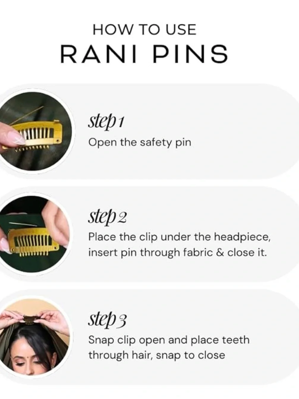 Hair clip w safety pin bridal wedding hold veil dupatta chuni hijab wig or more